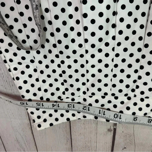 talbots petites midi pleated skirt black white polka dot scalloped hem sz 8P - Picture 3 of 8